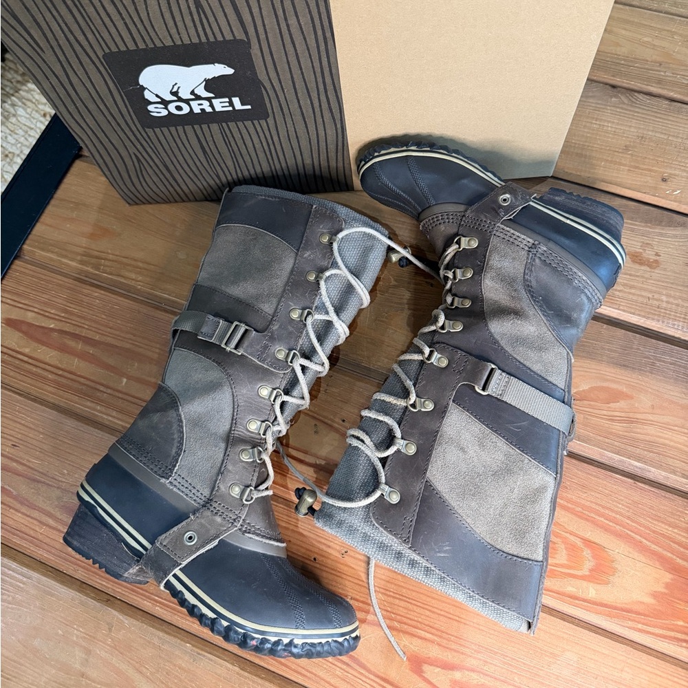 Sorel Brown and Gray Tall Lace-Up Waterproof Winter Boots - Picture 3 of 8